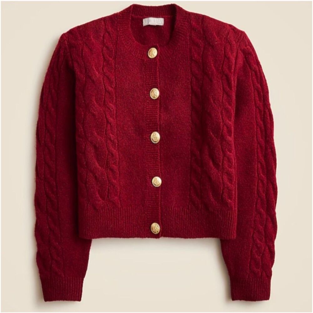 J. Crew Burgandy Red cable knit merino wool alpaca academia sweater Small